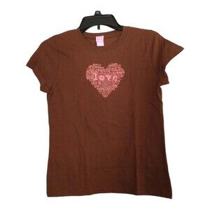 New LOVE Valentine's women's small, brown heart words t-shirt NWOT